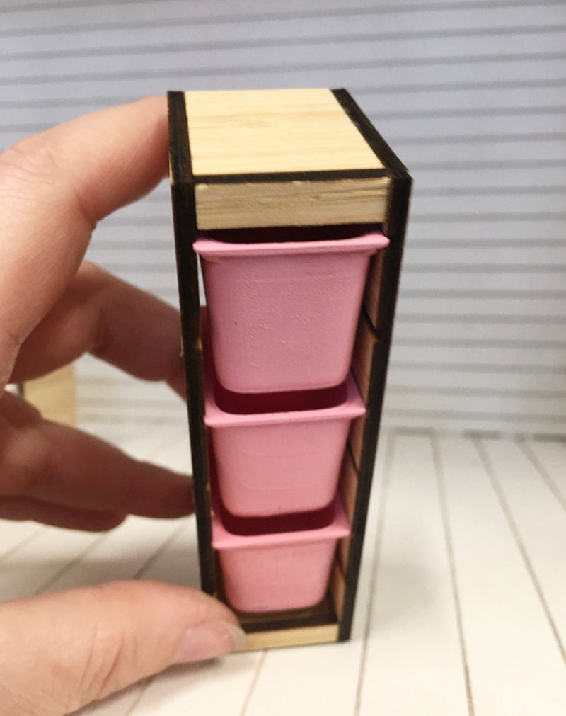 1 :12 Scale | Miniature Dollhouse Trofast Storage Cabinet 3 Tub Large Pink