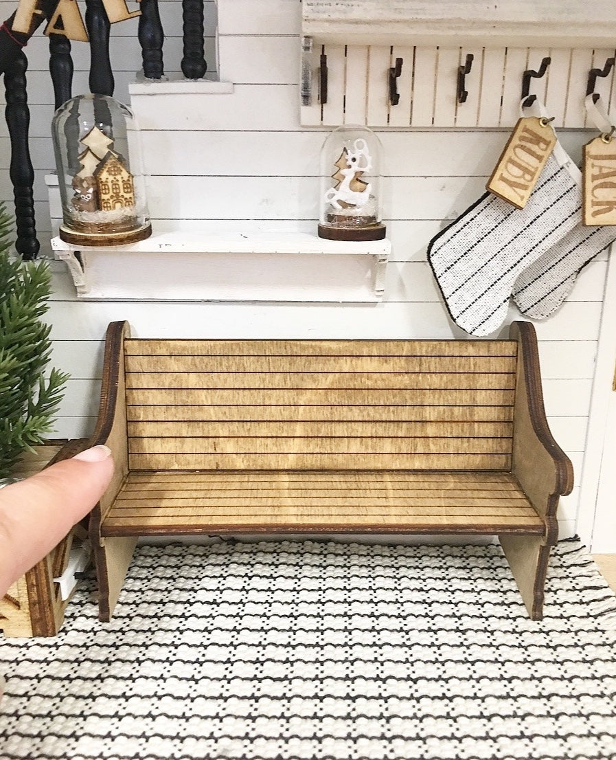 Miniature 1:12 Miniature Farmhouse Wood Detail Pew Bench