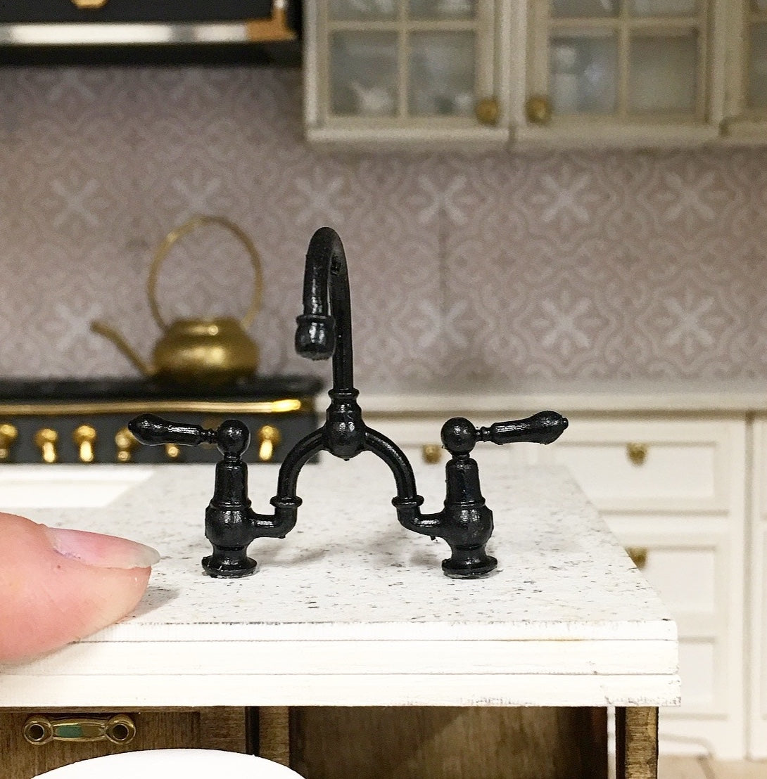 1 12 Scale Miniature Farmhouse Dual Faucet Black MyMiniatureEmporium 1-12-scale-miniature-farmhouse-dual-faucet-black-myminiatureemporium