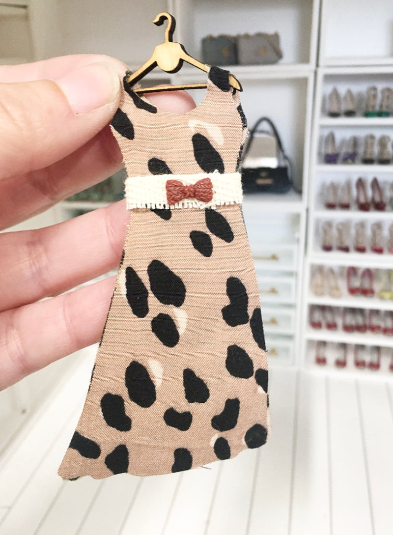 1:12 Scale | Miniature Farmhouse Dress On Hanger Pink Leopard