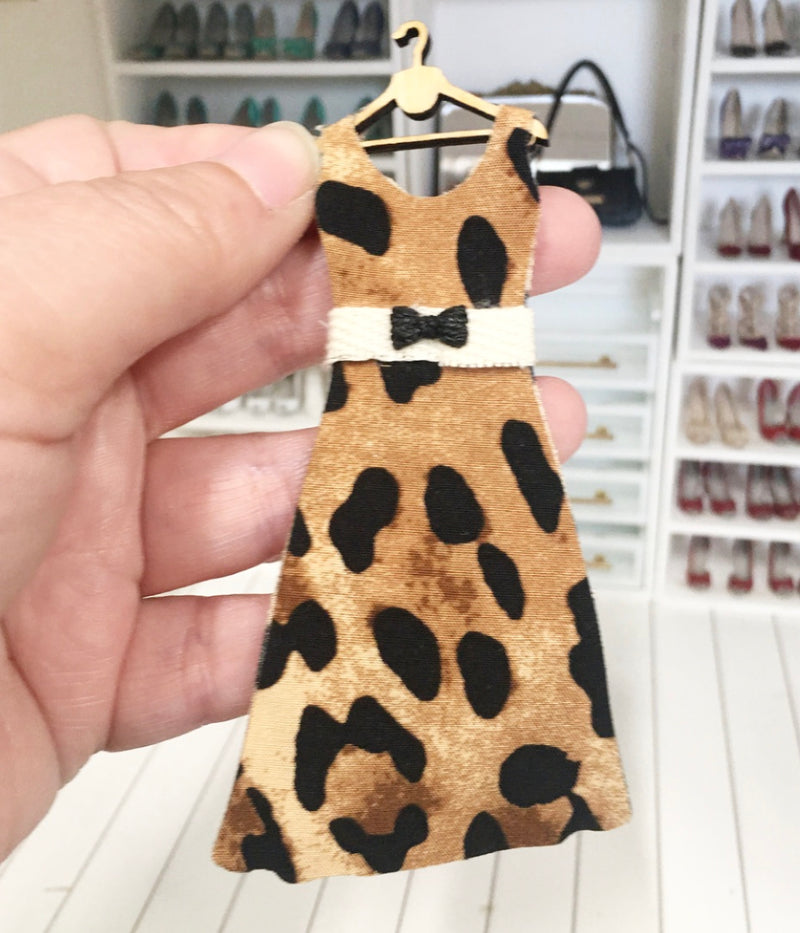 1:12 Scale | Miniature Farmhouse Dress On Hanger Leopard