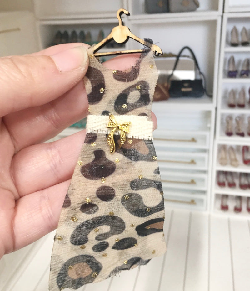 1:12 Scale | Miniature Farmhouse Dress On Hanger Sheer Leopard