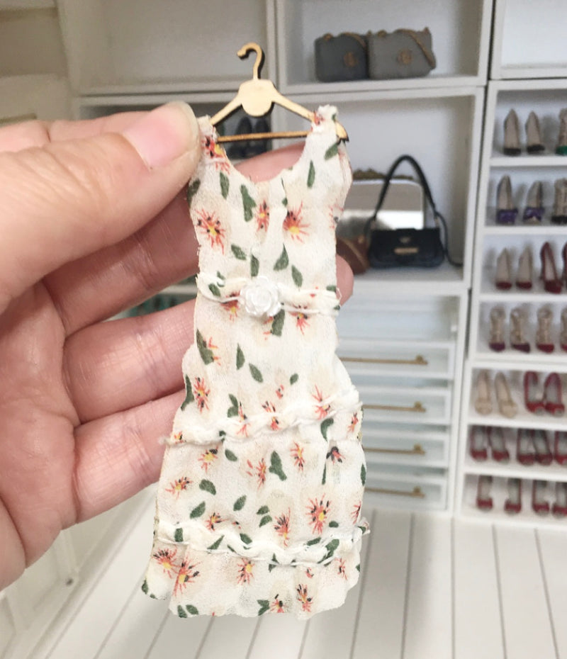 1:12 Scale | Miniature Farmhouse Dress On Hanger Pink Flowers
