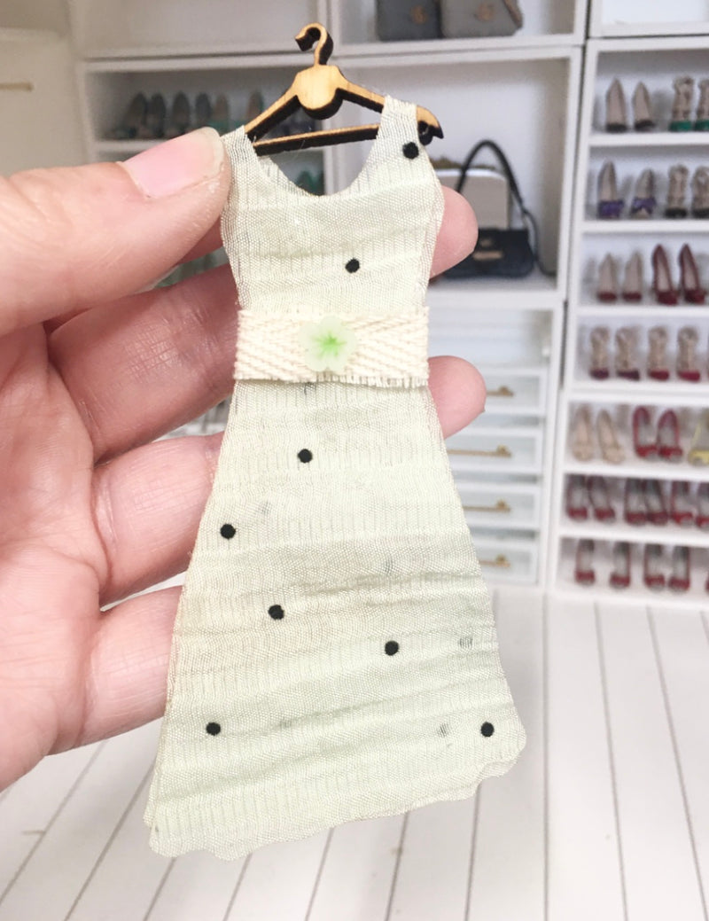 1:12 Scale | Miniature Farmhouse Dress On Hanger Green Dots