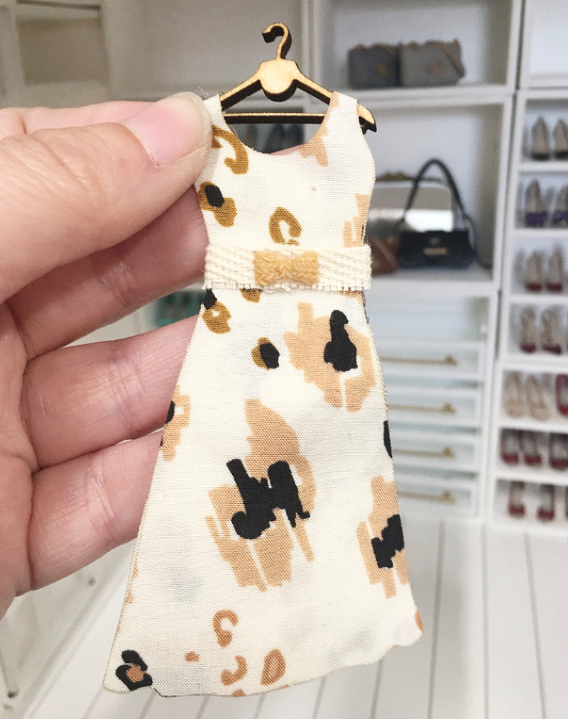 1:12 Scale | Miniature Farmhouse Dress On Hanger Caramel Leopard