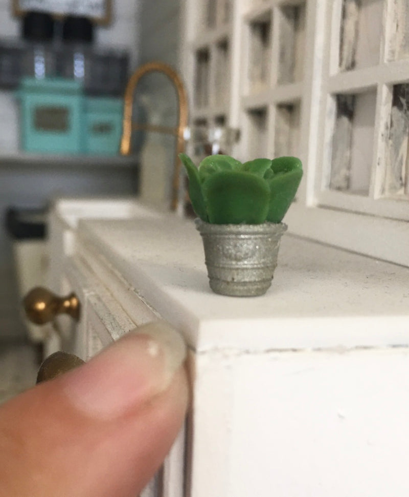1:12 Scale | Miniature Farmhouse Tiny Silver Embossed Cactus Plant