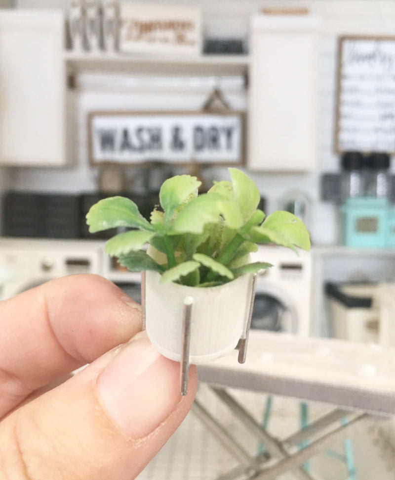 1:12 Scale | Miniature Farmhouse Plant Pot with Legs Silver Bunch