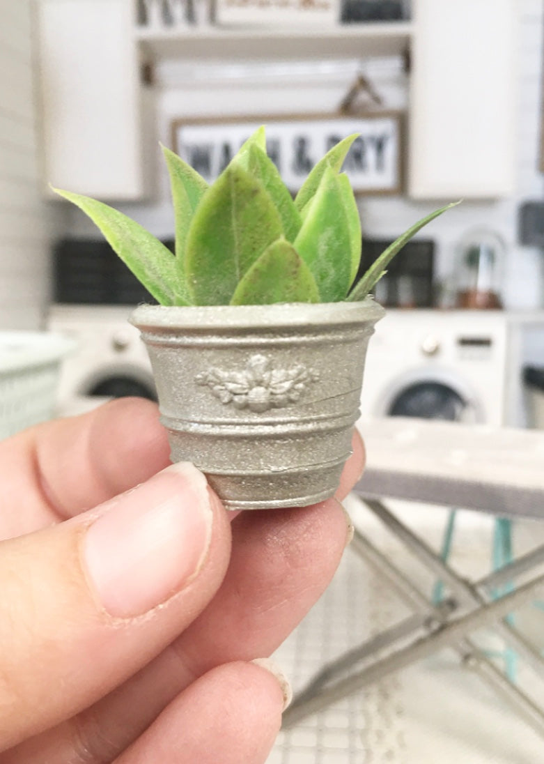 1:12 Scale | Miniature Farmhouse Silver Embossed Leaf Plant