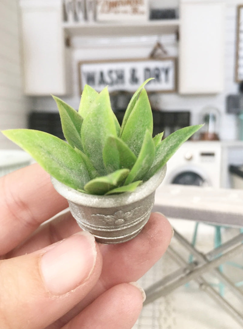 1:12 Scale | Miniature Farmhouse Silver Embossed Leaf Plant