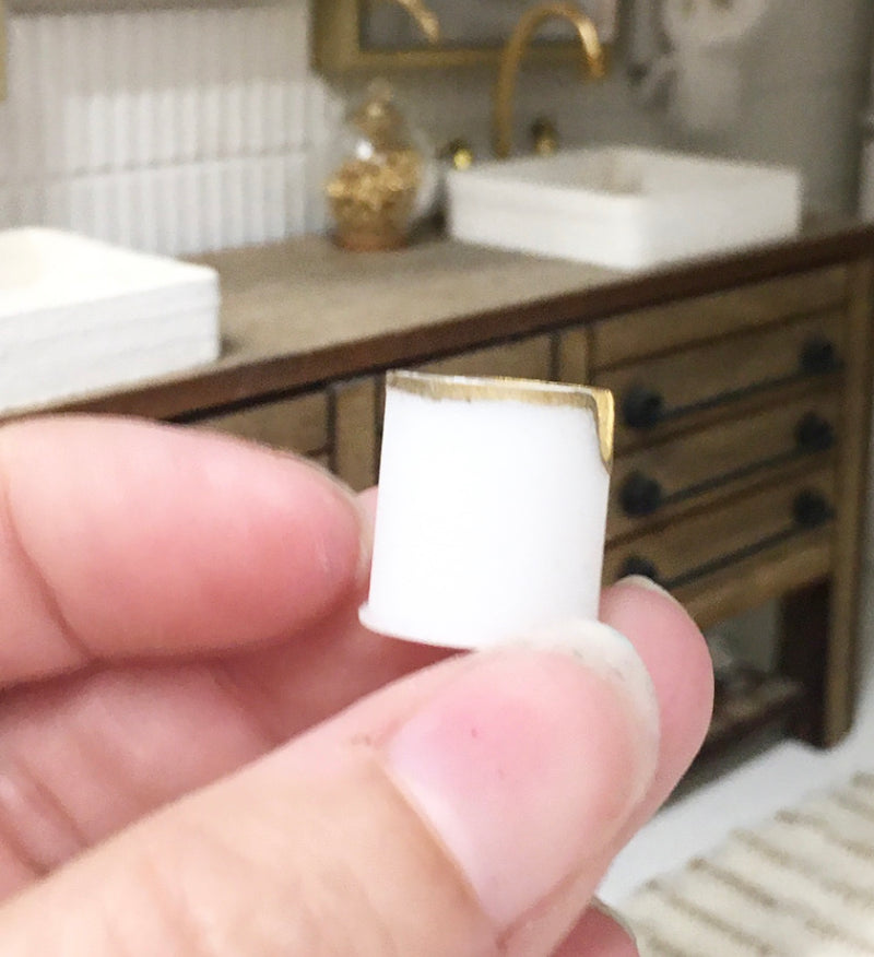 1:12 Scale | Miniature Farmhouse White Round Bathroom Container