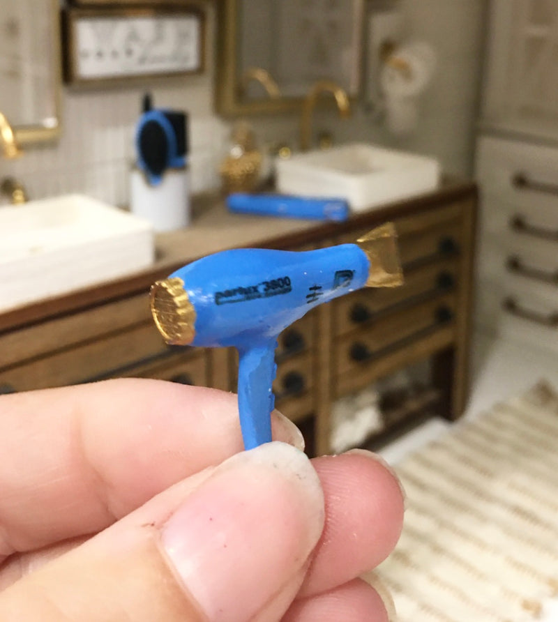 1:12 Scale | Miniature Farmhouse Blue Hairdryer