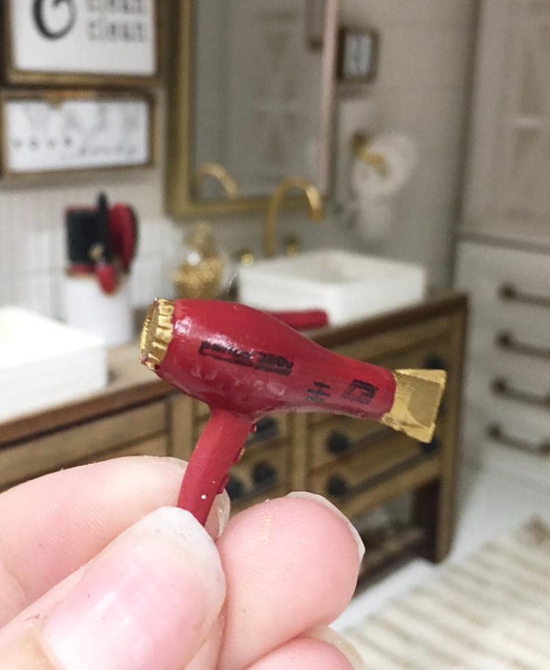 1:12 Scale | Miniature Farmhouse Red Hairdryer