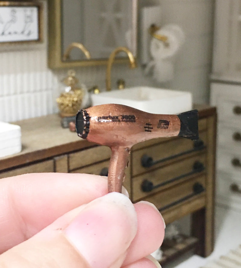 1:12 Scale | Miniature Farmhouse Rose Gold Hairdryer