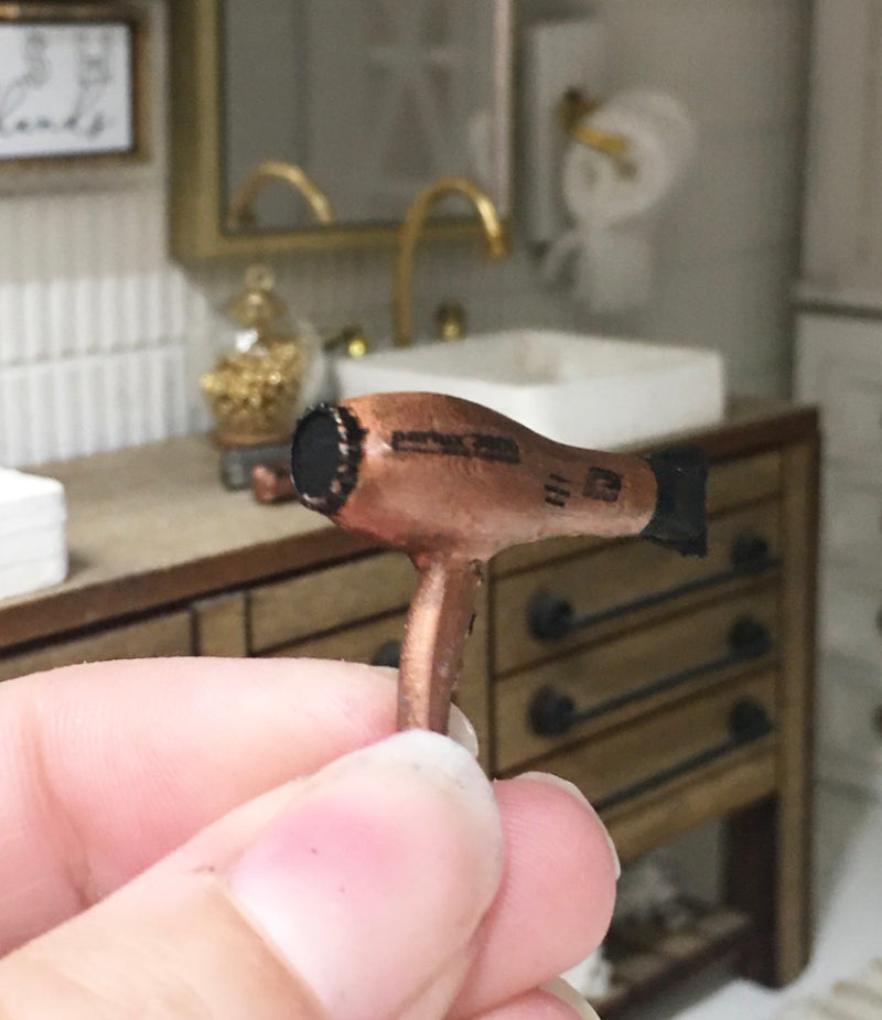 1:12 Scale | Miniature Farmhouse Rose Gold Hairdryer