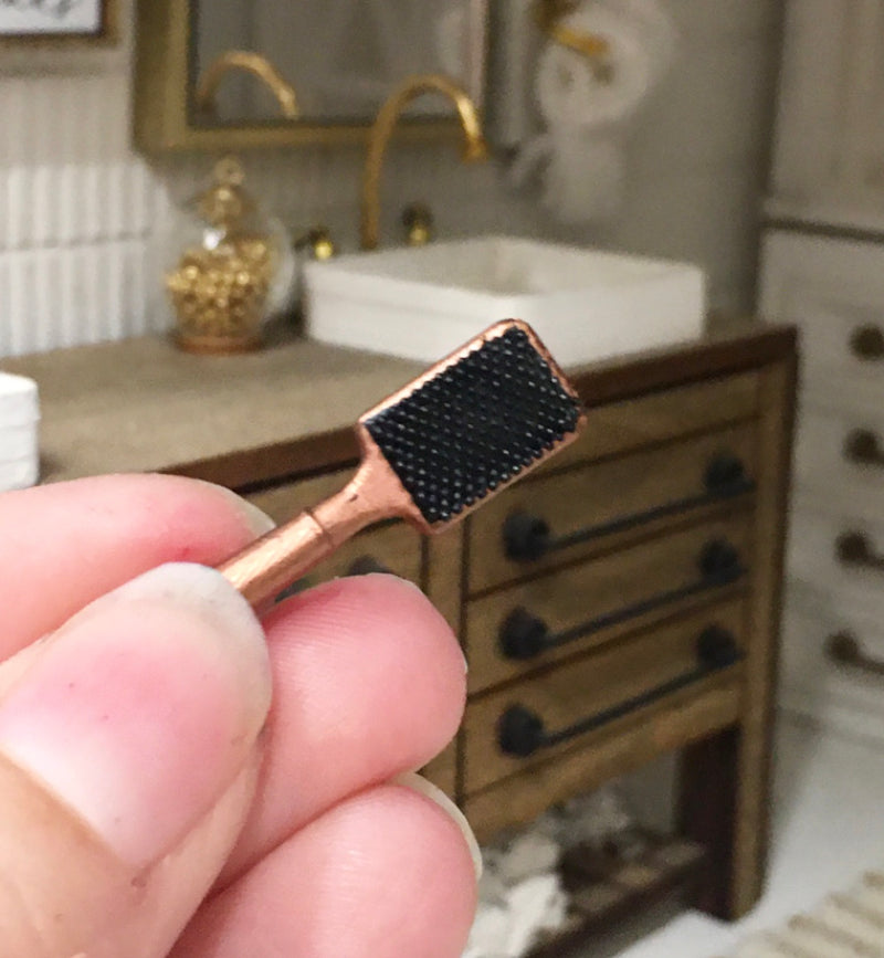1:12 Scale | Miniature Farmhouse Rose Gold Hair Brush rectangle