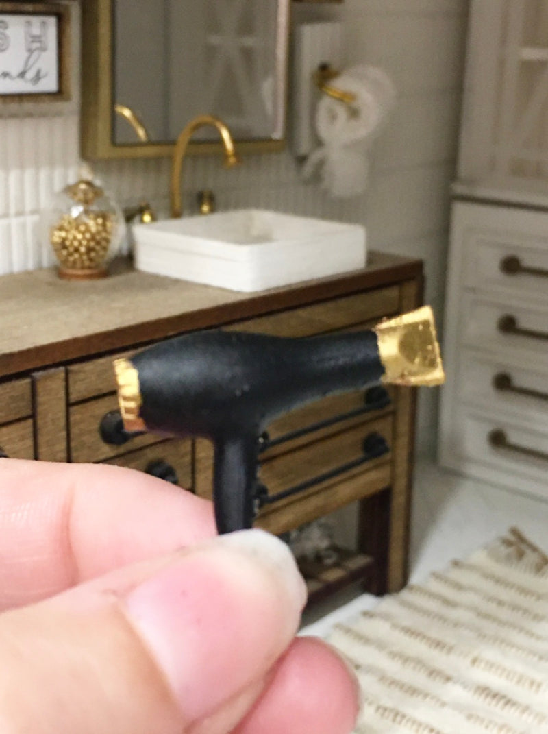 1:12 Scale | Miniature Farmhouse Black Hairdryer