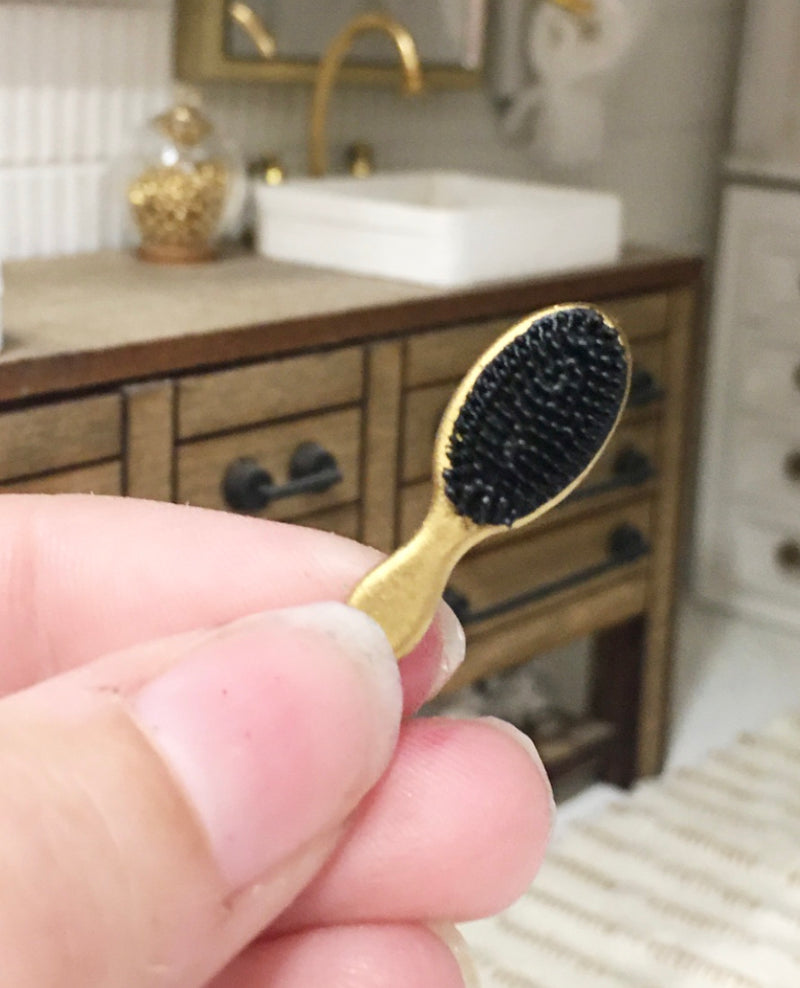 1:12 Scale | Miniature Farmhouse Black Hair Brush Oval
