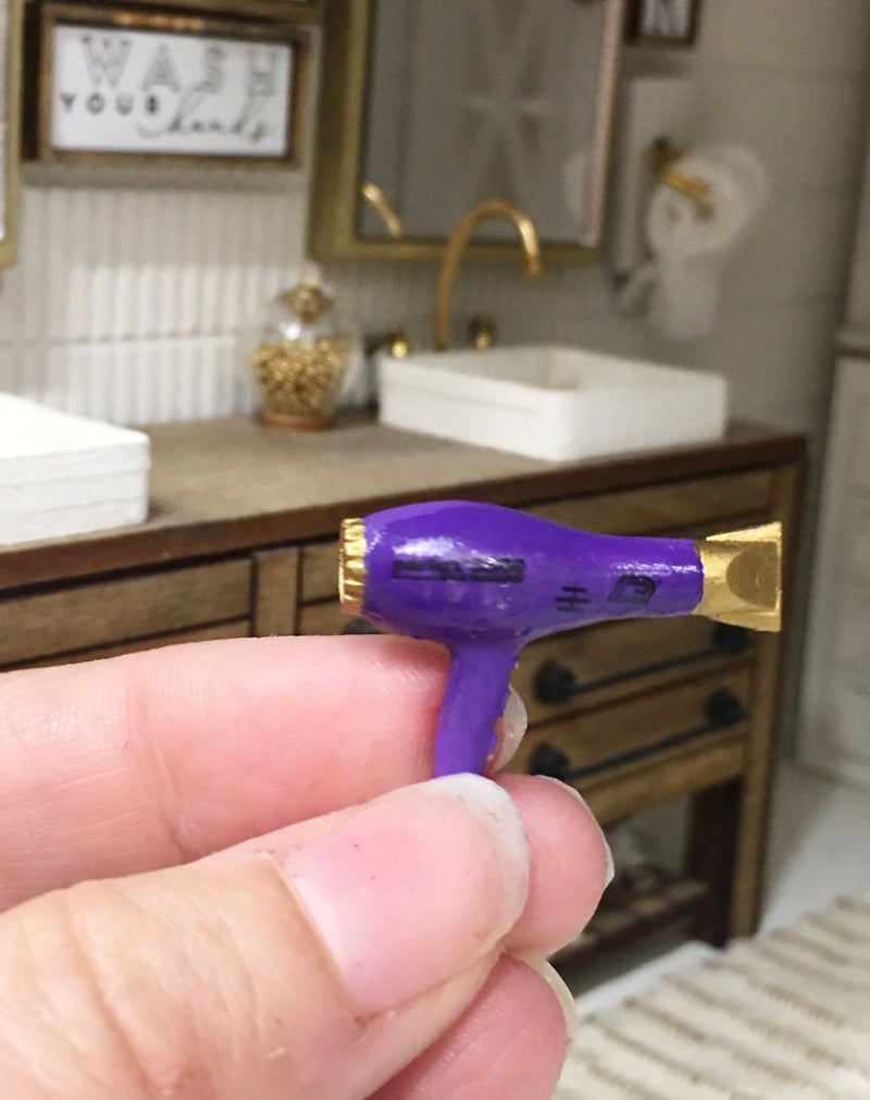 1:12 Scale | Miniature Farmhouse Purple Hairdryer