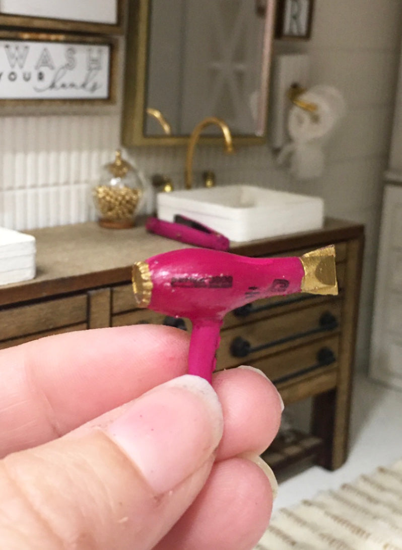 1:12 Scale | Miniature Farmhouse Pink Hairdryer