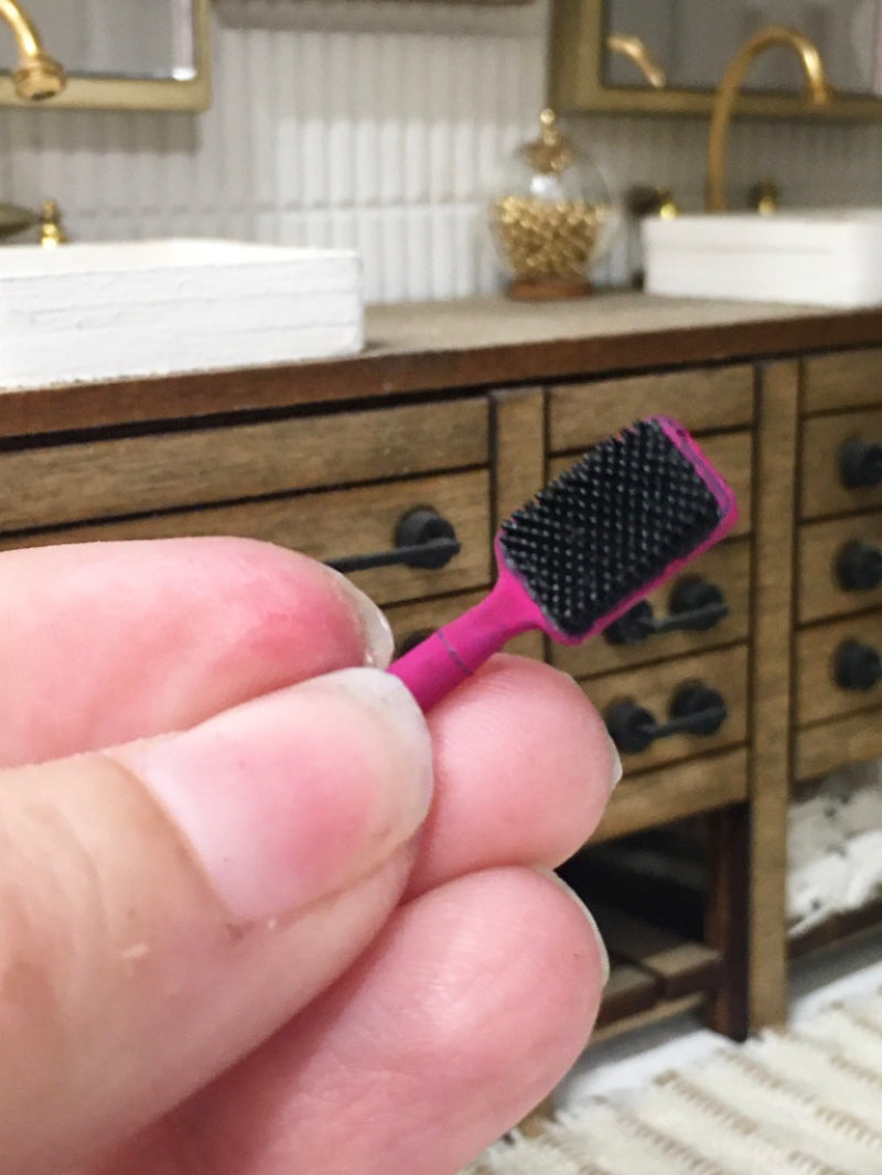 1:12 Scale | Miniature Farmhouse Pink Hair Brush rectangle