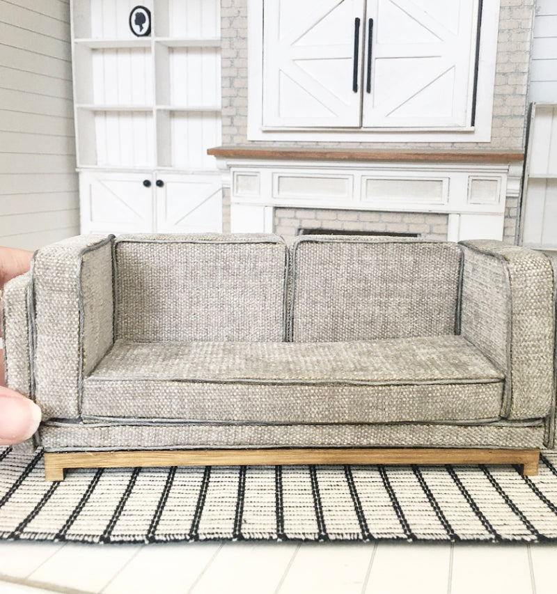 1 :12 Scale | Miniature Farmhouse Linen Sofa Velvet Grey