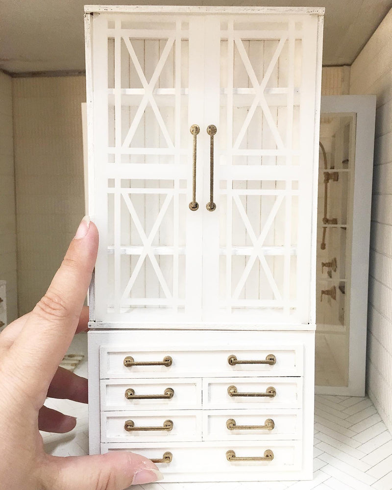 1:12 Scale | Miniature Farmhouse  White Diamond Door Cupboard