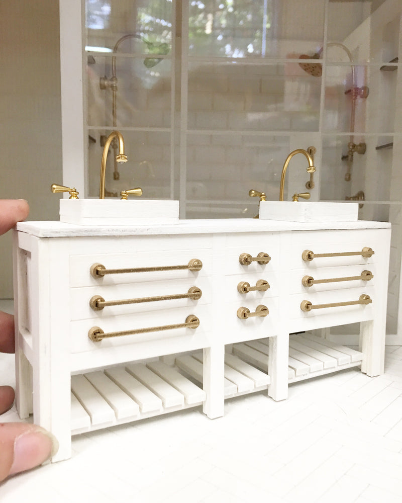 1:12 Scale | Miniature Double Farmhouse Bathroom Vanity White
