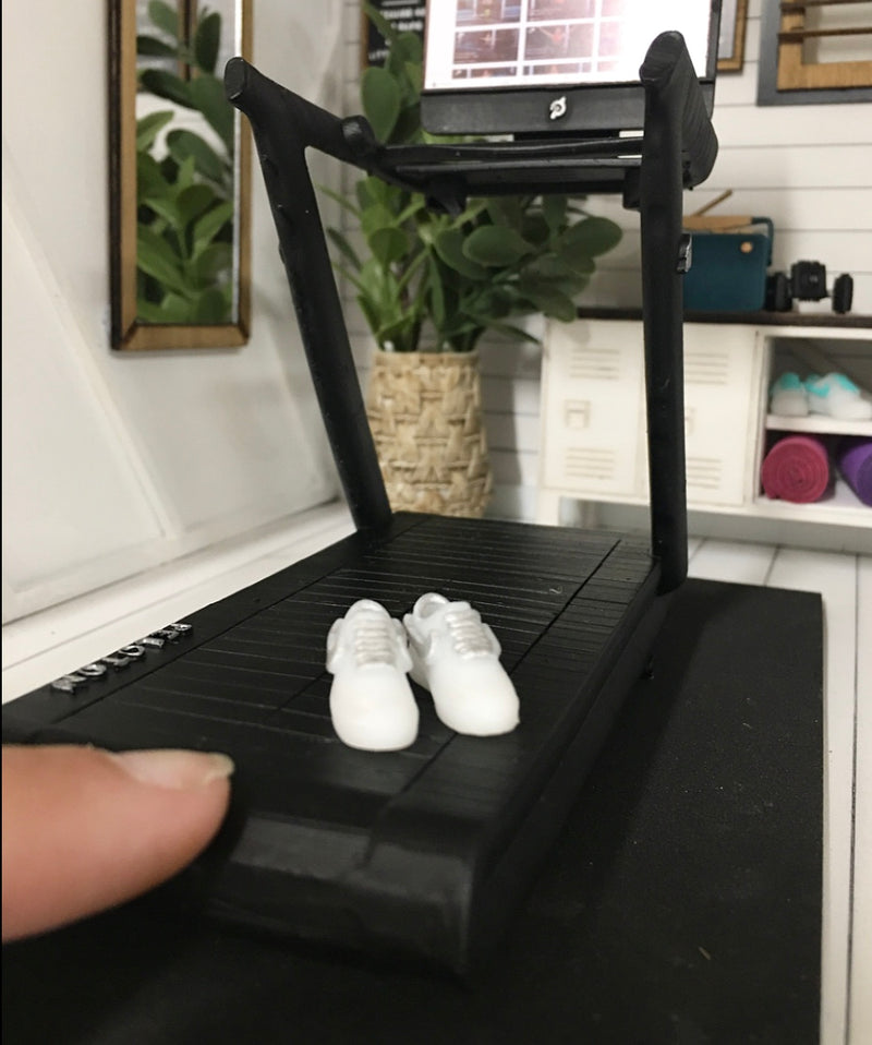 1:12 Scale | Miniature Dollhouse Farmhouse Gym Mini Sneakers Silver & White