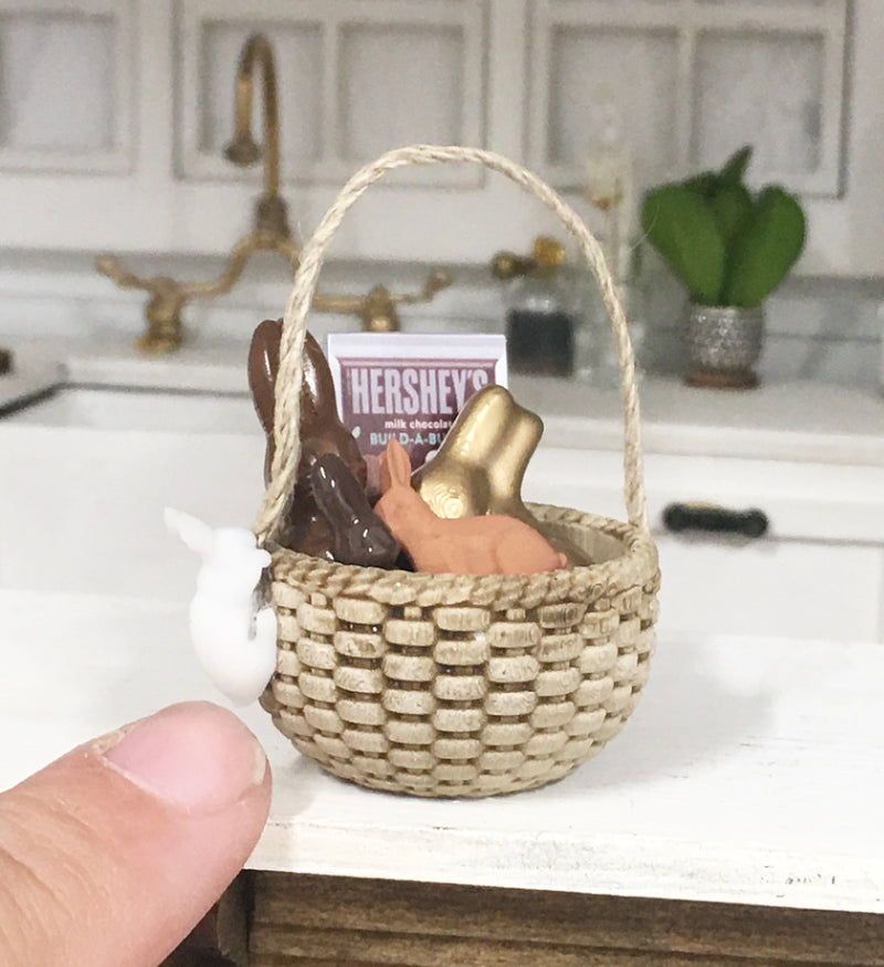 1:12 Scale | Miniature  Dollhouse Farmhouse Easter Basket Round with Chocolates