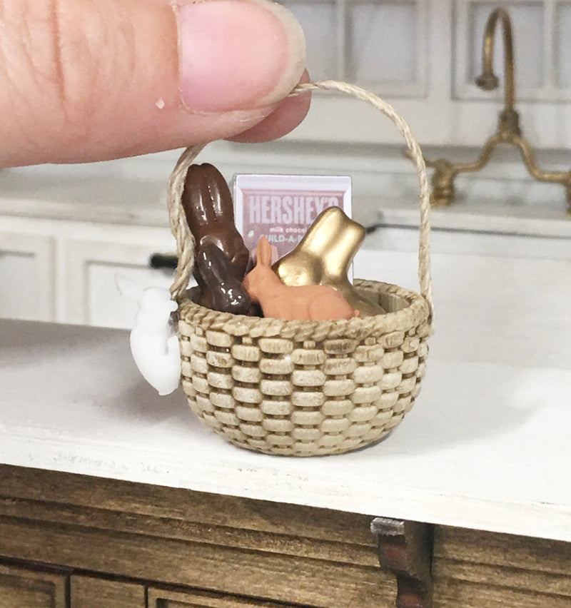 1:12 Scale | Miniature  Dollhouse Farmhouse Easter Basket Round with Chocolates