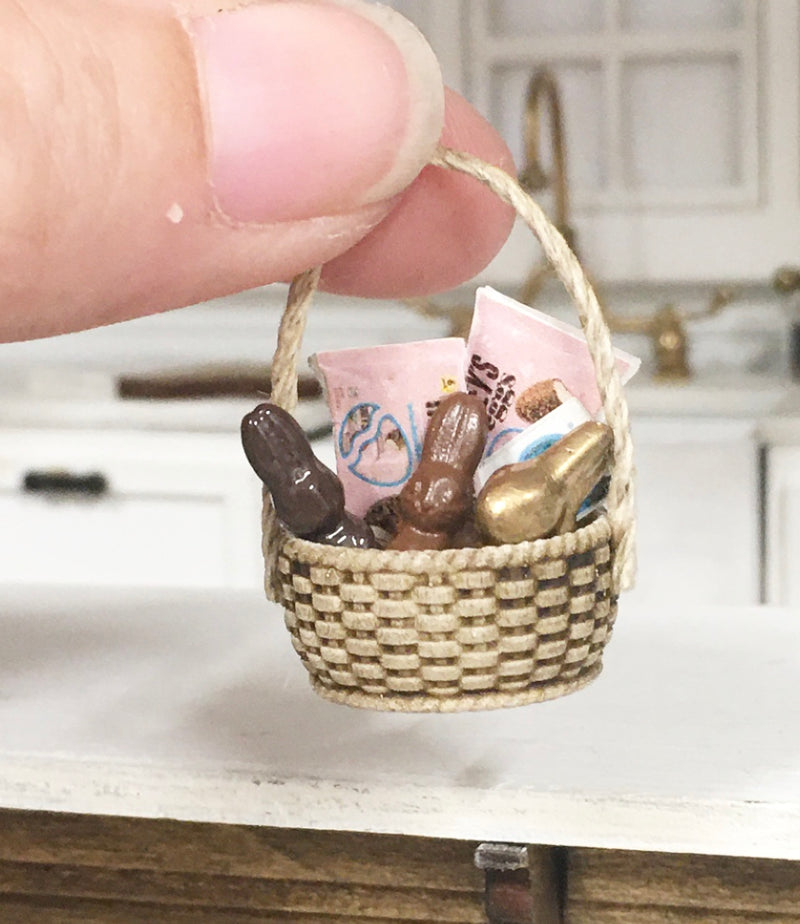1:12 Scale | Miniature  Dollhouse Farmhouse Easter Basket Small with Chocolates