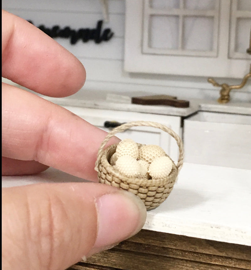 1:12 Scale | Miniature  Dollhouse Farmhouse Easter Basket with Eggs White