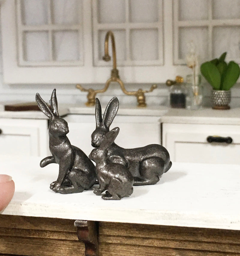 1:12 Scale | Miniature Dollhouse Farmhouse Metal Bunnies Bronze 3PC