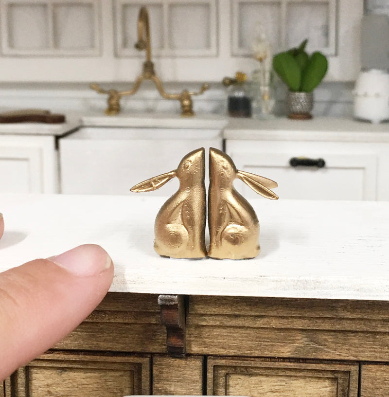 1:12 Scale | Miniature Dollhouse Farmhouse Bunny Bookends Gold