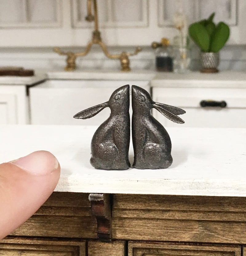 1:12 Scale | Miniature Dollhouse Farmhouse Bunny Bookends Bronze