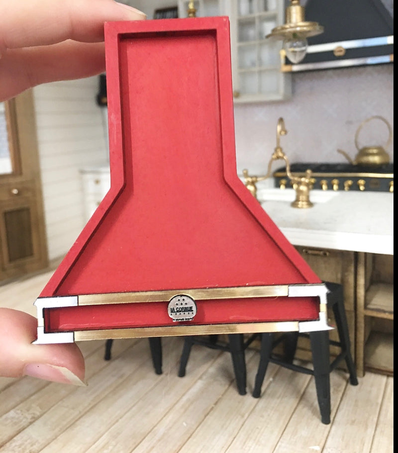 1:12 Scale | Miniature Farmhouse Detailed Hood Small Steel Red & Gold