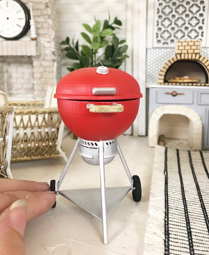 1:12 Scale | Miniature Farmhouse Weber Kettle Barbecue Red