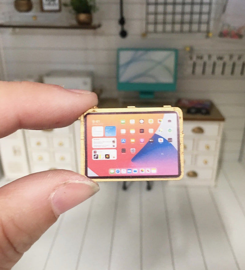 1 :12 Scale | Miniature Farmhouse Dollhouse Office Ipad Gold