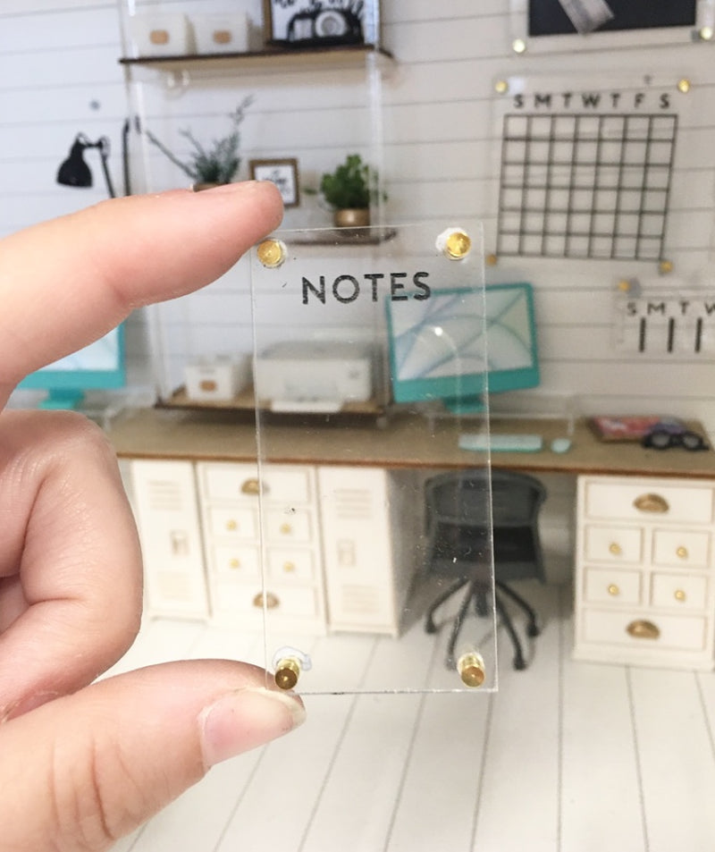 1 :12 Scale | Miniature Farmhouse Dollhouse Office Notes Board Black & Clear