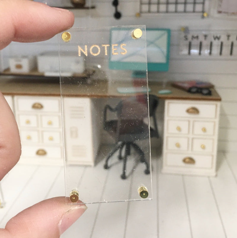1 :12 Scale | Miniature Farmhouse Dollhouse Office Notes Board Gold & Clear