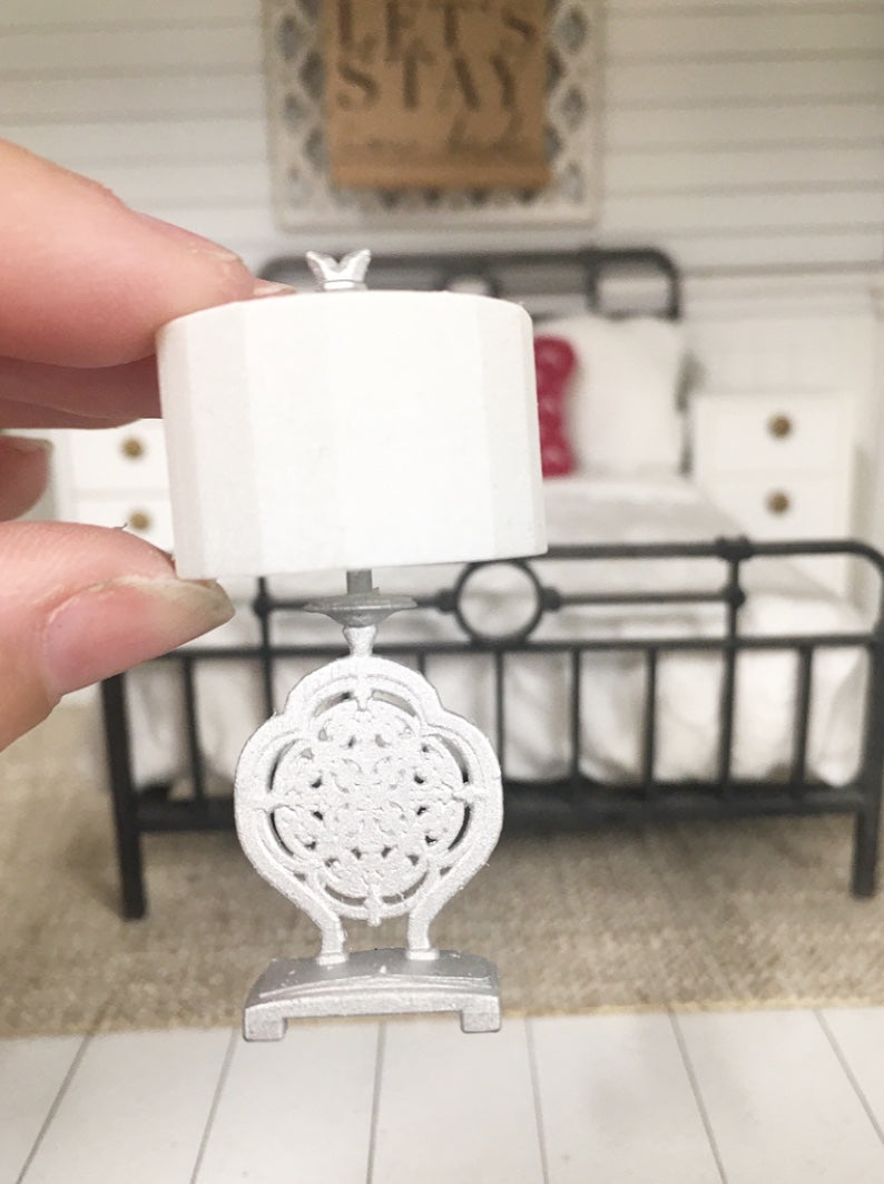 1:12 Scale | Miniature Dollhouse Farmhouse Medalion Lamp Silver