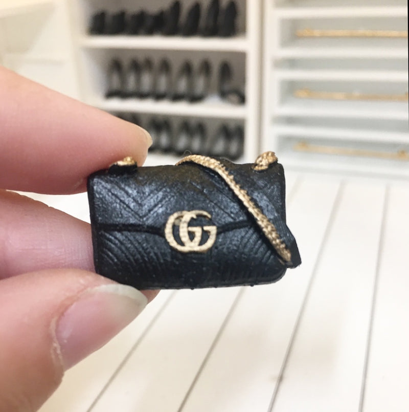 1:12 Scale | Miniature Farmhouse Gucci Handbag Black