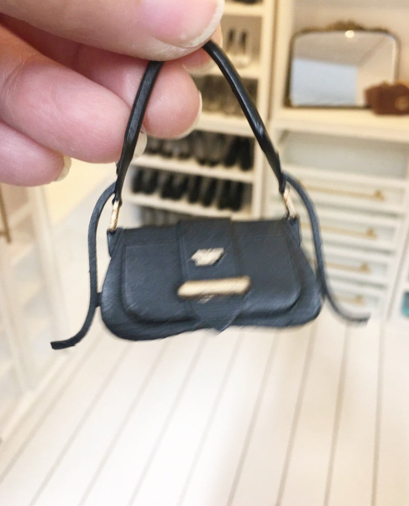 1:12 Scale | Miniature Farmhouse Prada Handbag Black