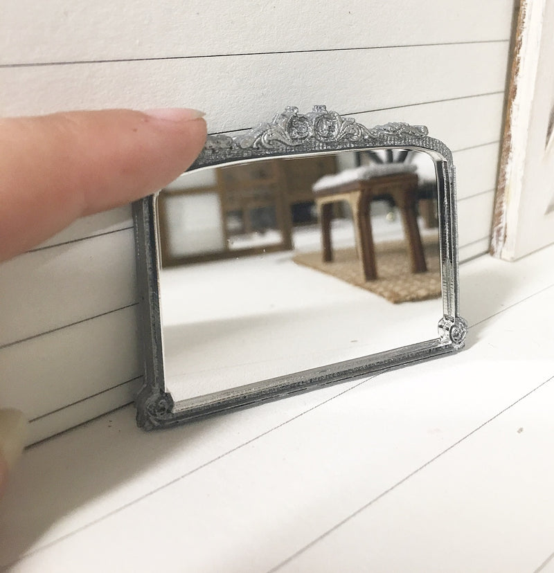 Miniature Farmhouse Rectangle Antique Silver Mirror Large