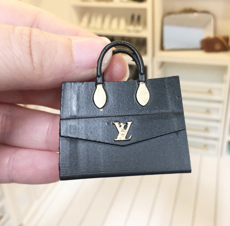 1:12 Scale | Miniature Farmhouse Vuitton Tote Bag Black