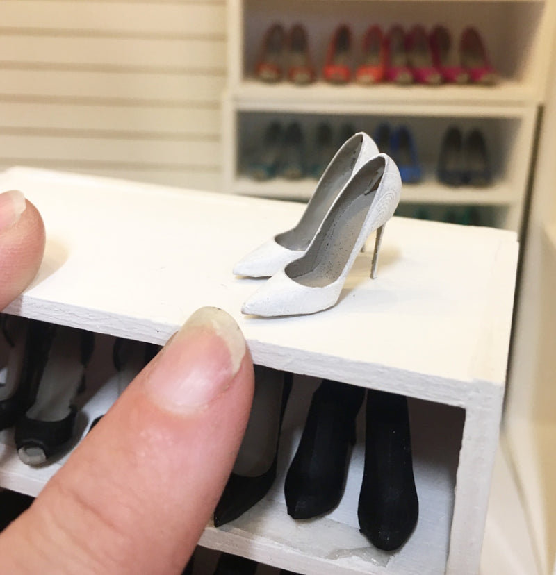 1:12 Scale | Miniature Farmhouse Shoes Pump Heels White & Taupe