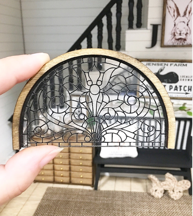 1:12 Scale | Miniature Arch Stained Glass Pane
