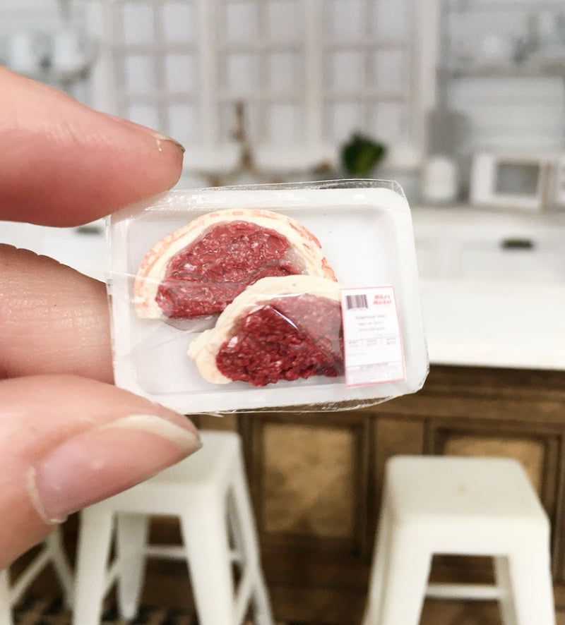 1:12 Scale | Miniature Farmhouse Wrapped Meat on Tray Steaks