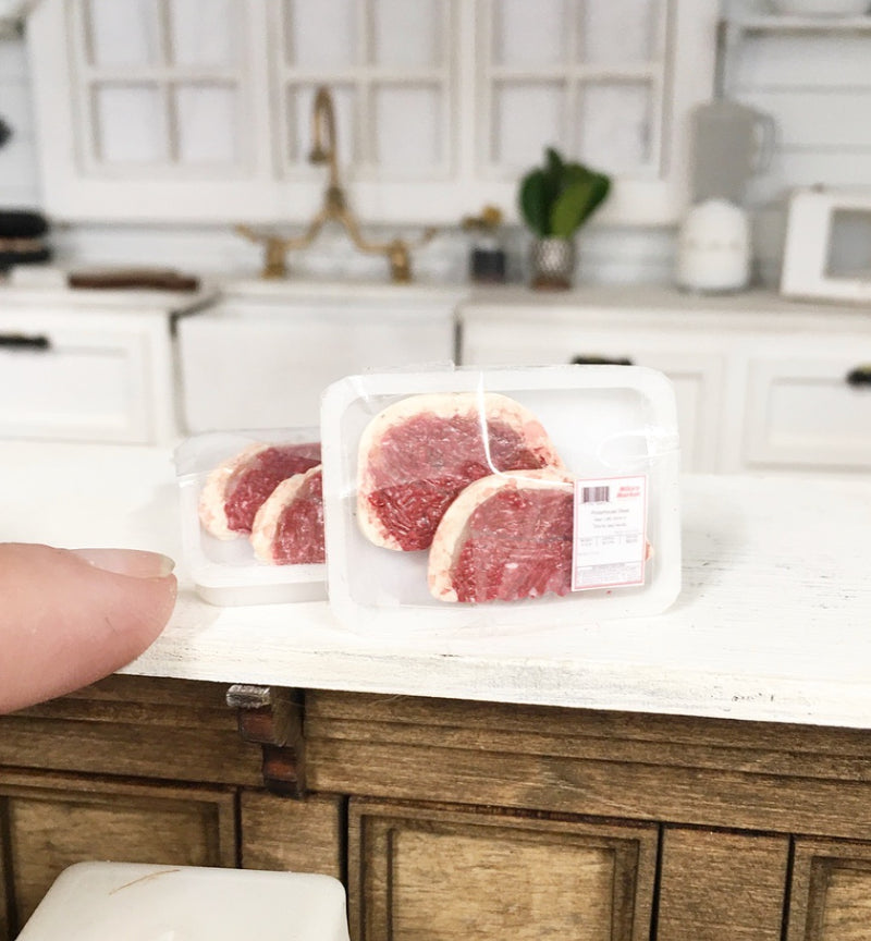 1:12 Scale | Miniature Farmhouse Wrapped Meat on Tray Steaks