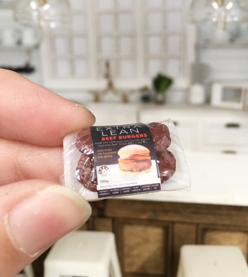 1:12 Scale | Miniature Farmhouse Wrapped Meat on Tray Ground Beef Patties